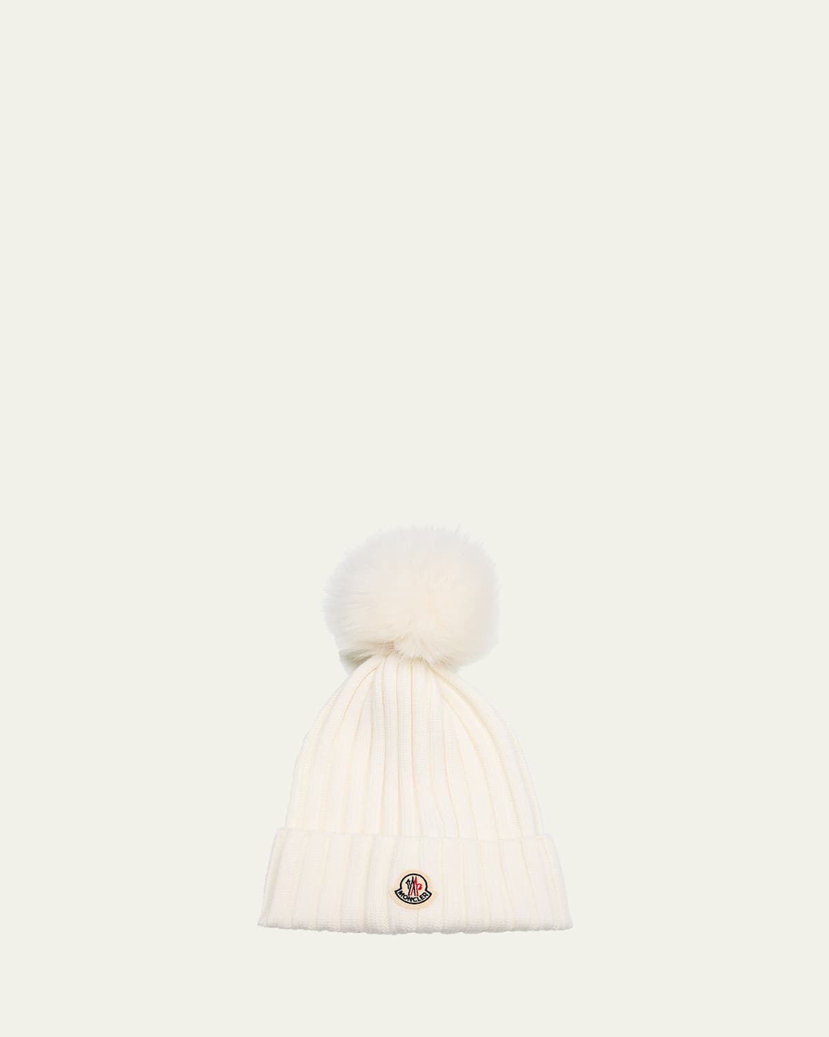 Moncler Wool Beanie with Faux Fur Pom