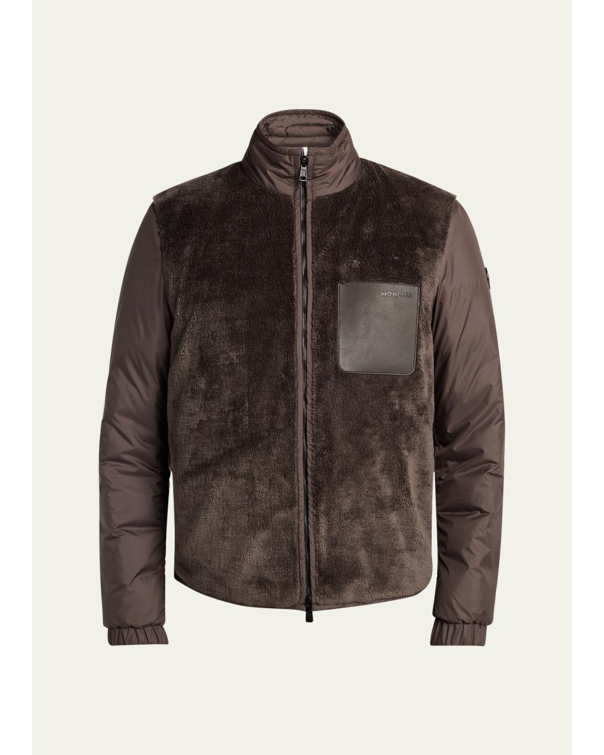 Men'S Edit Dark Brown Teddy Fleece And Padded Reversible Livra Jacket