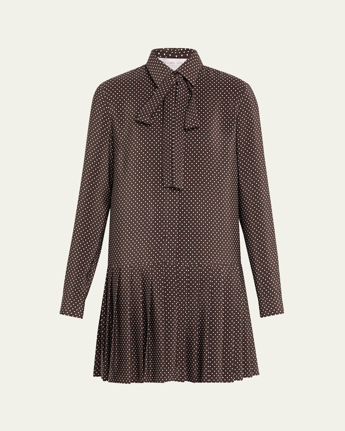 Michael Kors Polka-dot Silk Pleated Drop-waist Bow Mini Shirtdress