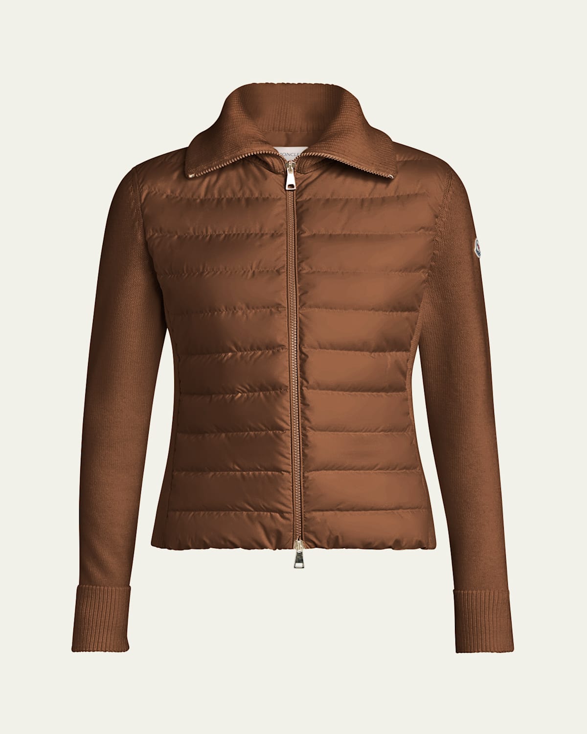 Moncler Padded Wool Zip-up Cardigan In Brown