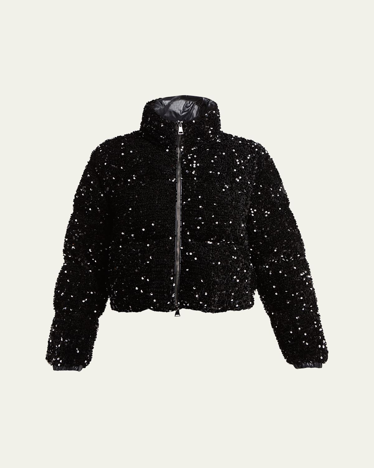 Moncler Louvi Sequin-embroidered Short Down Jacket In Black