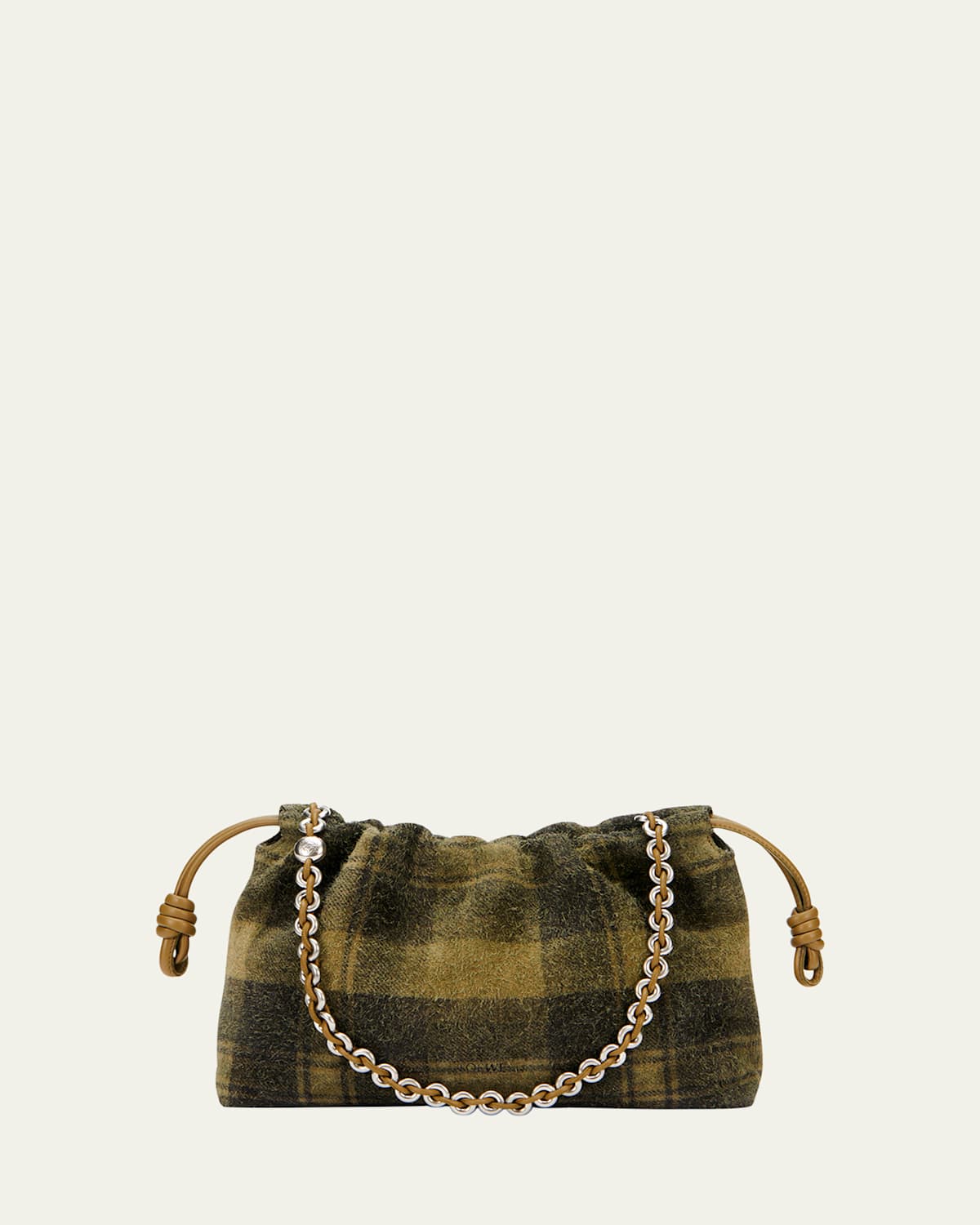 Loewe Flamenco Shoulder Bag In Plaid Calfskin Suede In Green