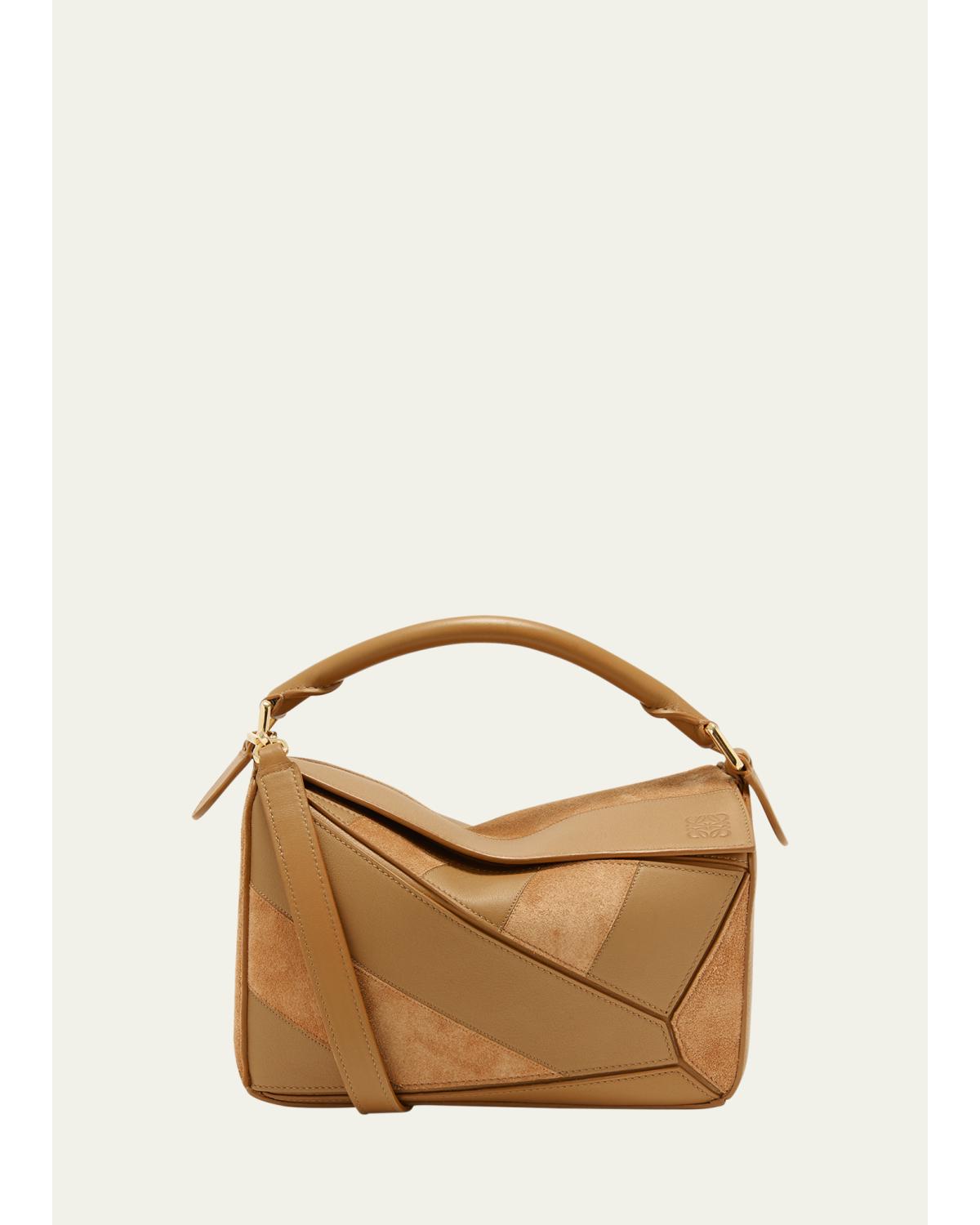 Puzzle Small Striped Top-Handle Bag in Leather & Suede