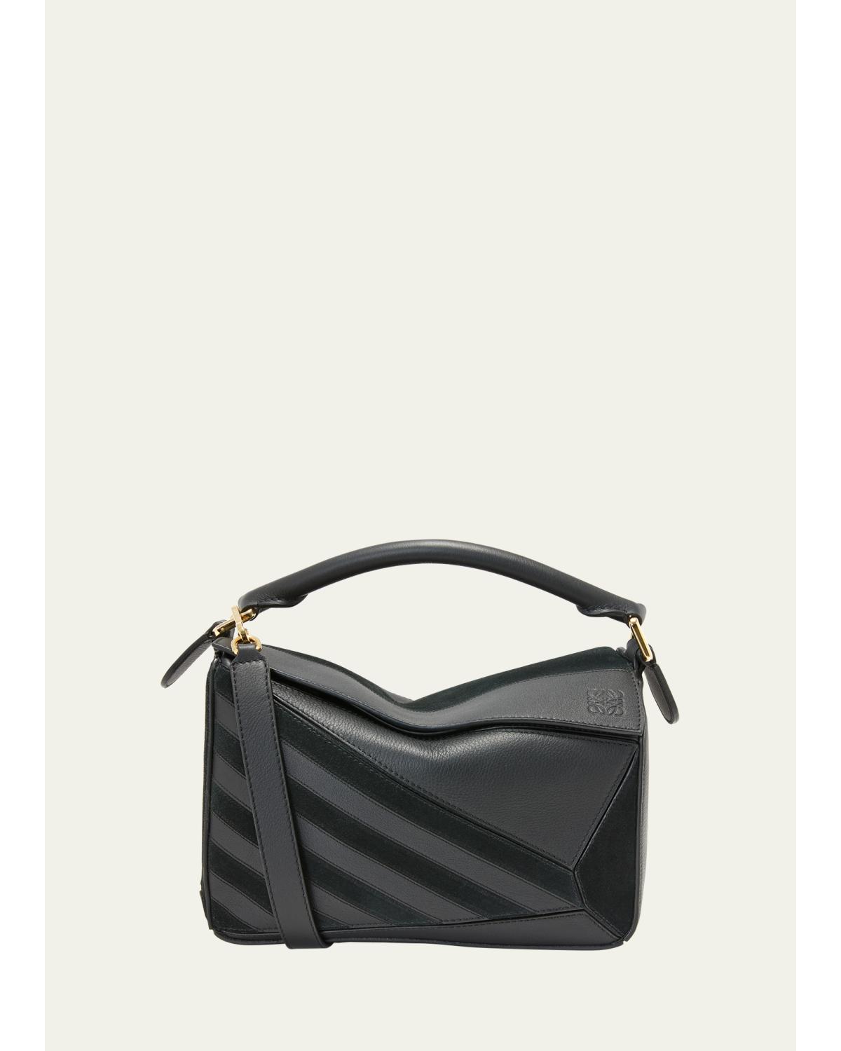 Puzzle Small Striped Top-Handle Bag in Leather & Suede