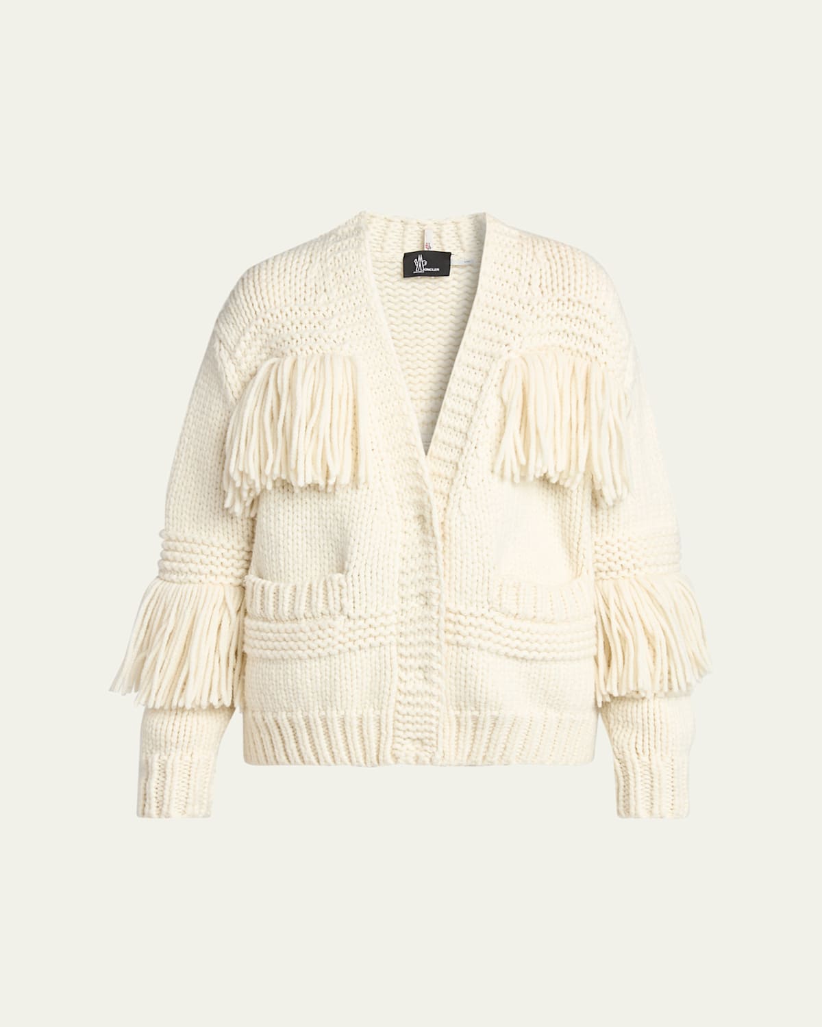 Moncler Wool-blend Fringe Cardigan In Neutral