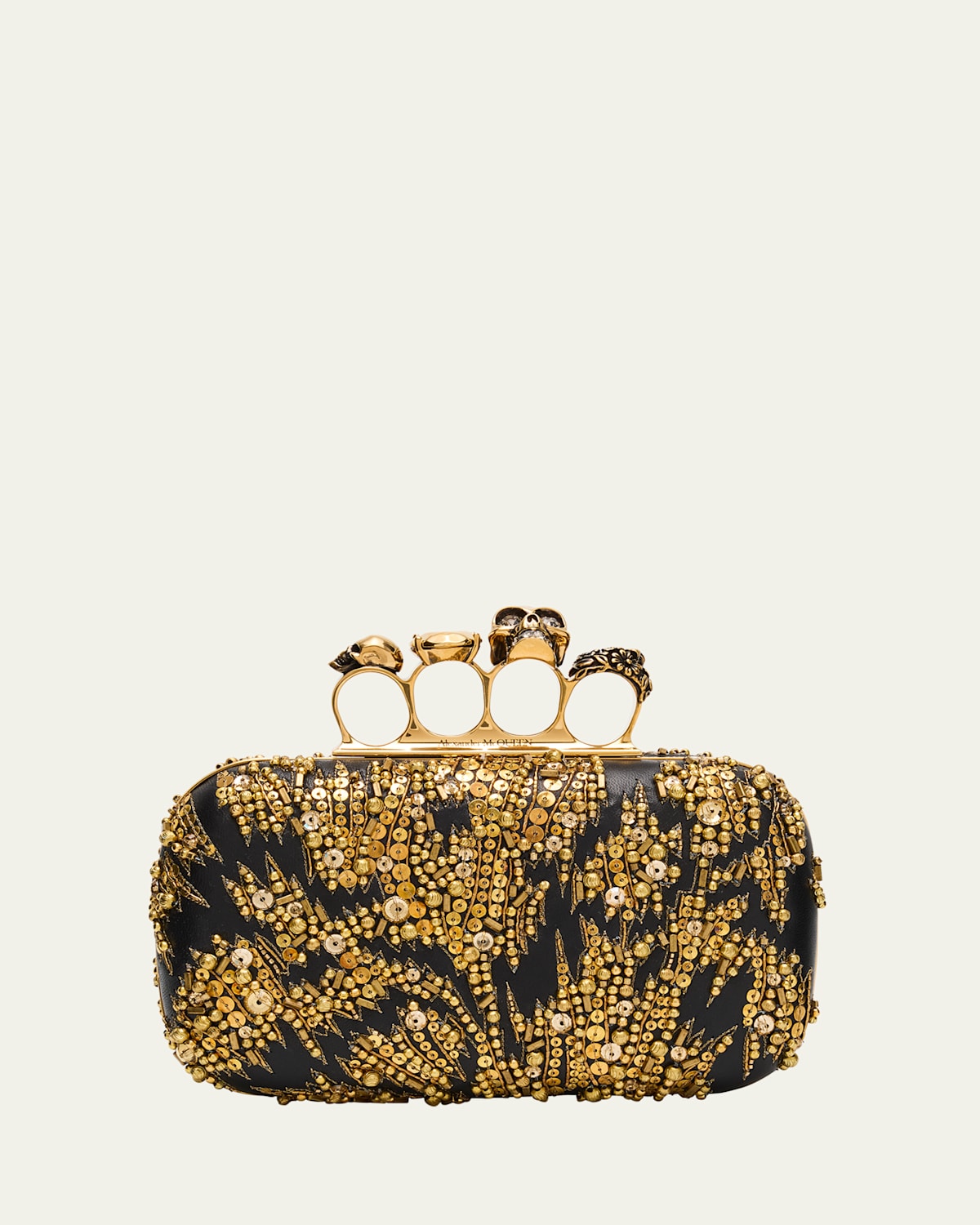 Alexander Mcqueen Skull Four Ring Embellished Clutch Bag In Multi