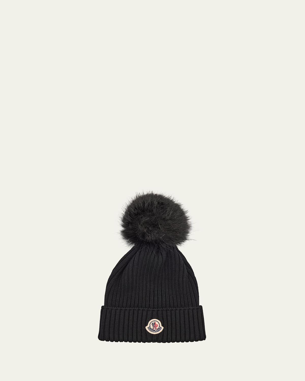 Moncler Kids' Girl's Ribbed Logo-patch Wool Beanie In Black