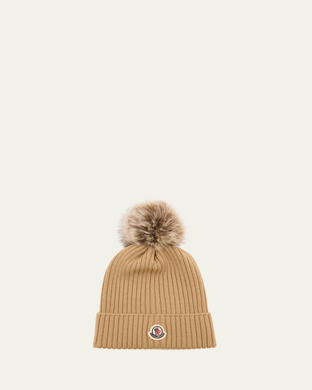 Moncler Kids' Girl's Logo-patch Ribbed Wool Beanie In Brown