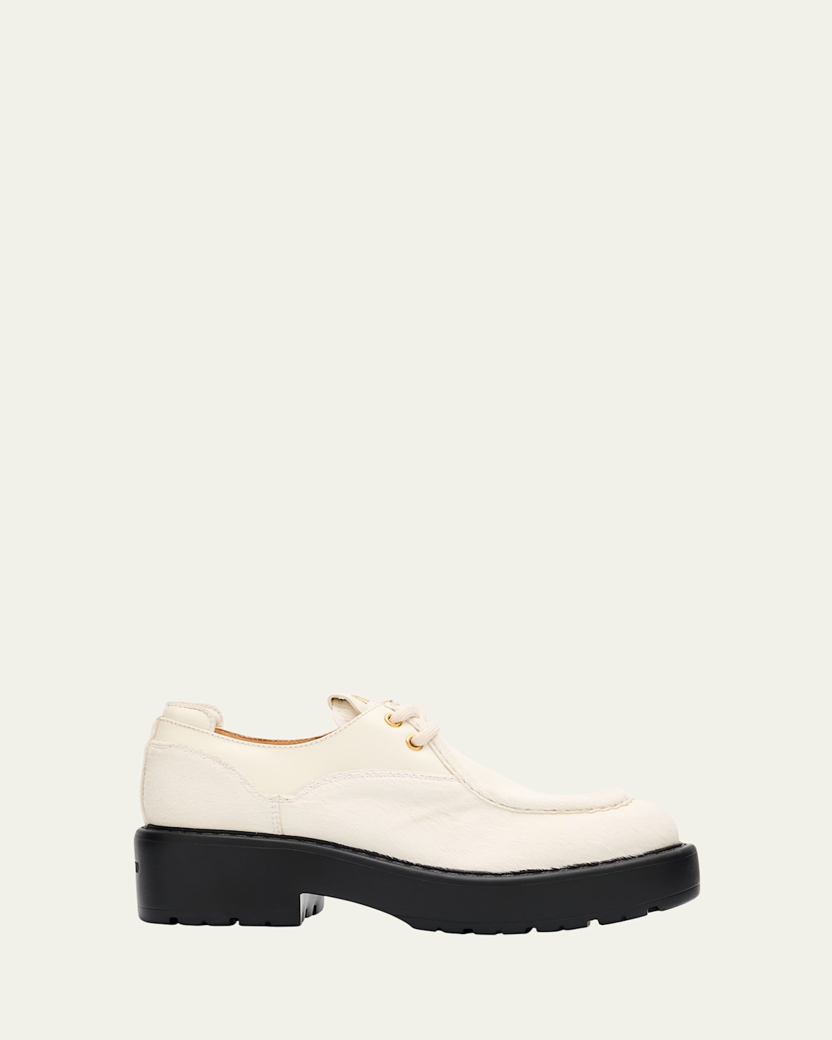 Miu Miu Pony Hair Lace-up Wallabee Shoes In White