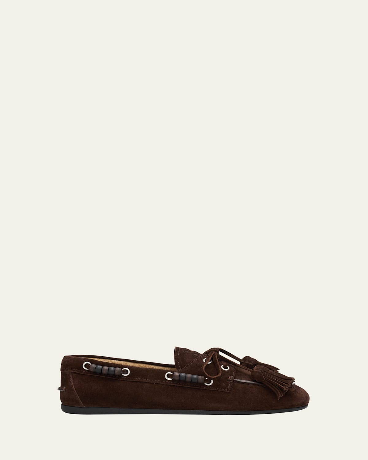 Miu Miu Suede Tassel Boat Loafers In Brown