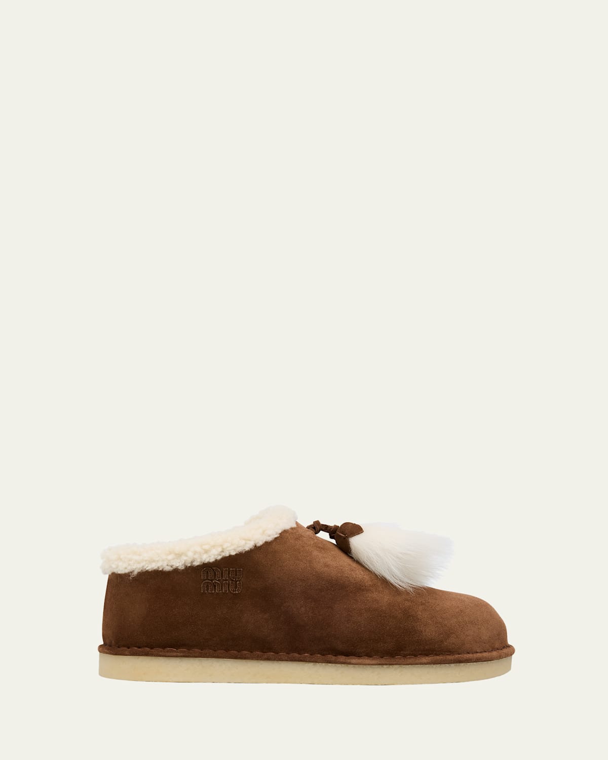 Miu Miu Suede Shearling-lined Booties With Fur Tassels In Brown