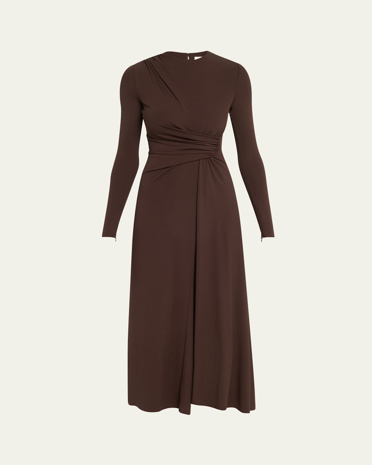 Long-Sleeve Draped Sarong Midi Dress