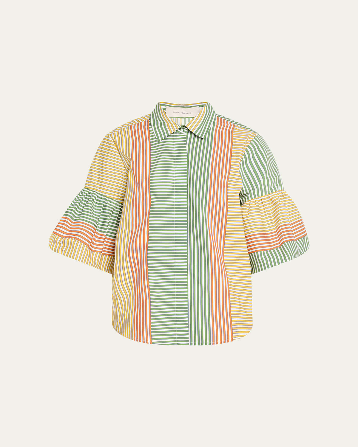 Silvia Tcherassi Helina Multi-striped Puff-sleeve Button-down Top