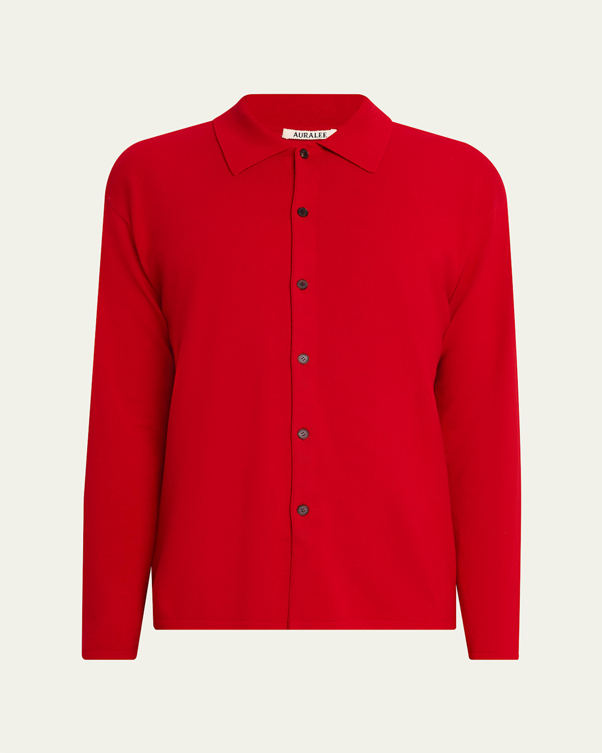 Auralee Men's Wool Knit Shirt Cardigan In Red