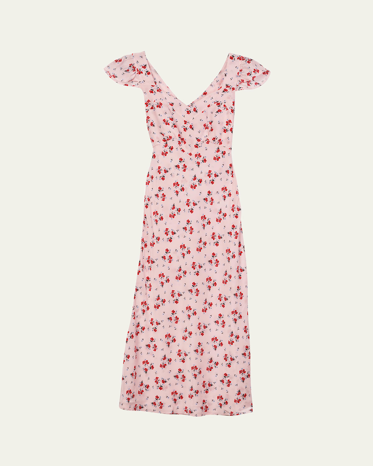 Aurora Floral Flutter-Sleeve Midi Dress