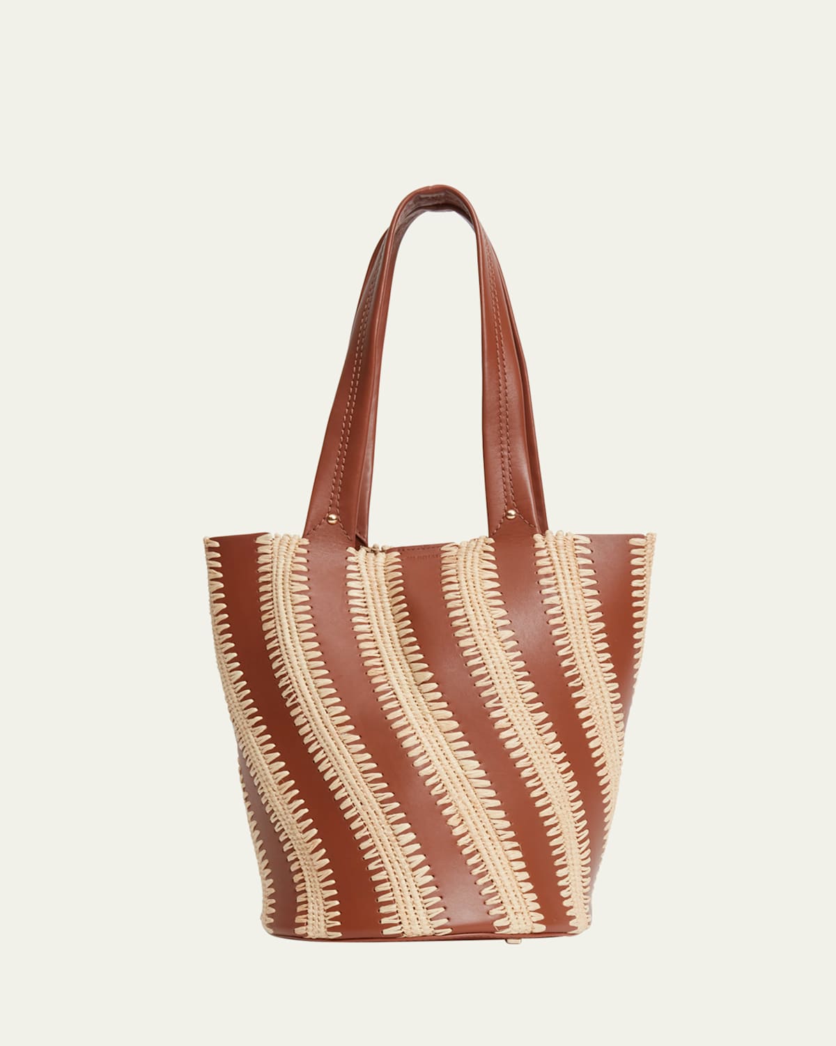 Simkhai Talia Raffia-embroidered Leather Tote Bag In Brown