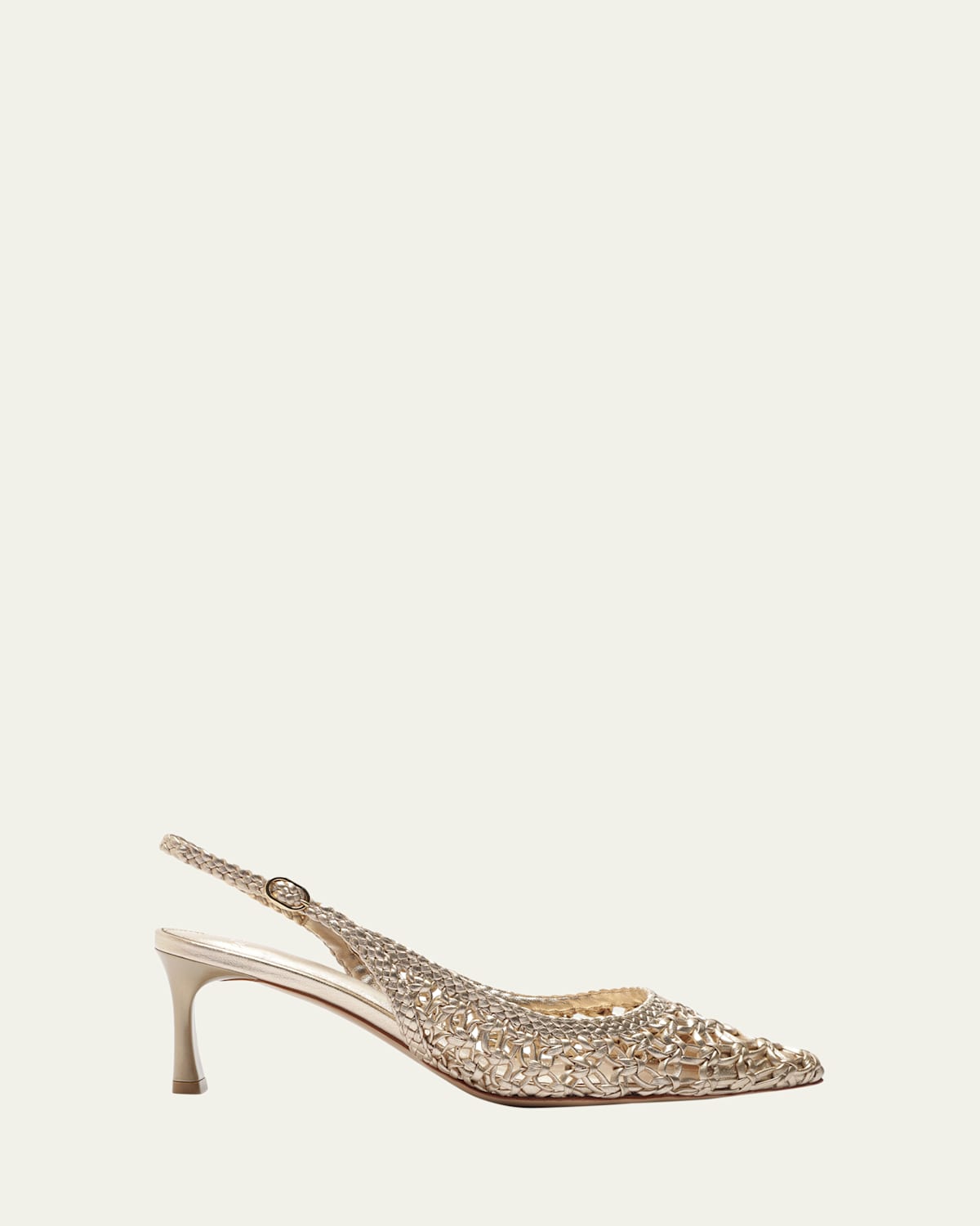 Alexandre Birman Jane Metallic Woven Leather Slingback Pumps