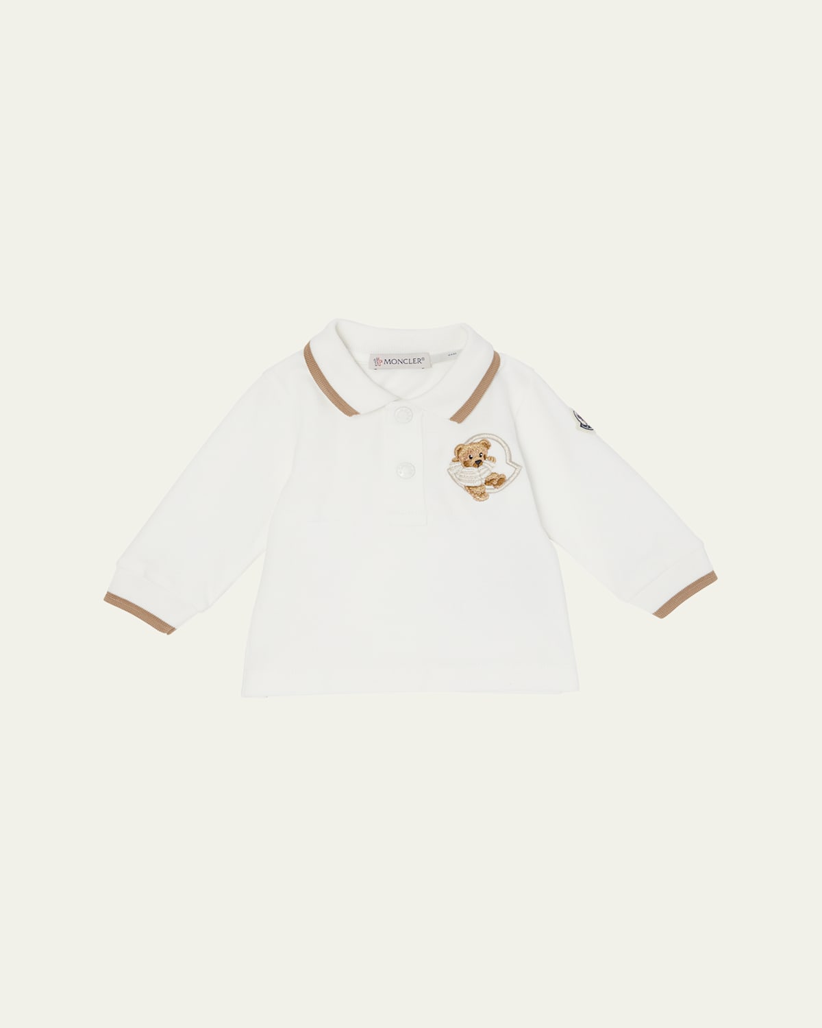 Moncler Boy's Embroidered Logo Long-sleeve Polo Shirt In White