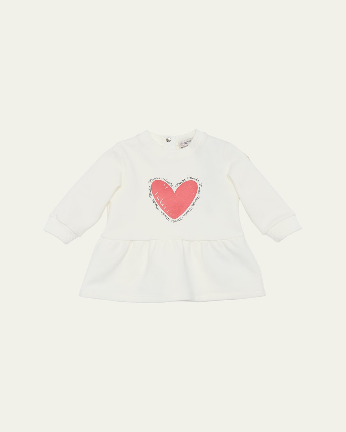 Moncler Girl's Heart Logo-print Sweatshirt Dress In White