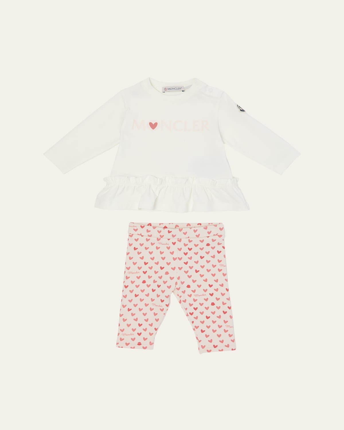 Moncler Girl's Ruffle Top & Leggings Set In White