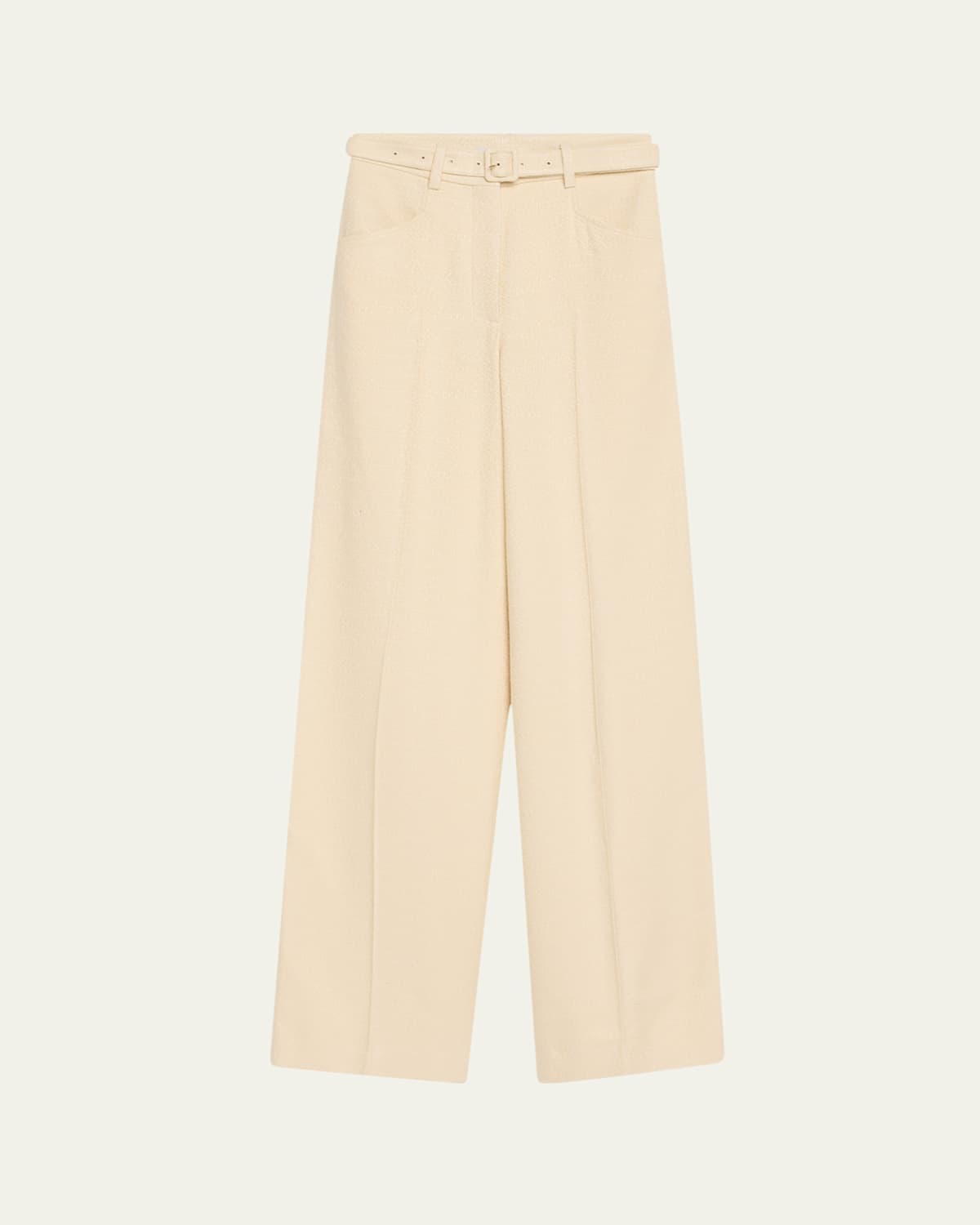 Gabriela Hearst Norman Textured Silk Straight-leg Pants With Belt In Neutral