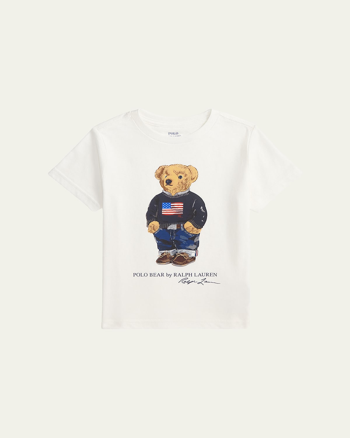 Ralph Lauren Kids' Boy's Polo Bear Flag Print Short-sleeve T-shirt In White