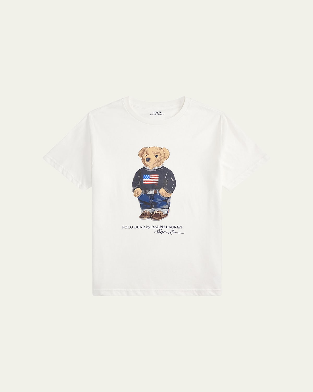 Ralph Lauren Kids' Boy's Polo Bear Flag Print Short-sleeve T-shirt In White