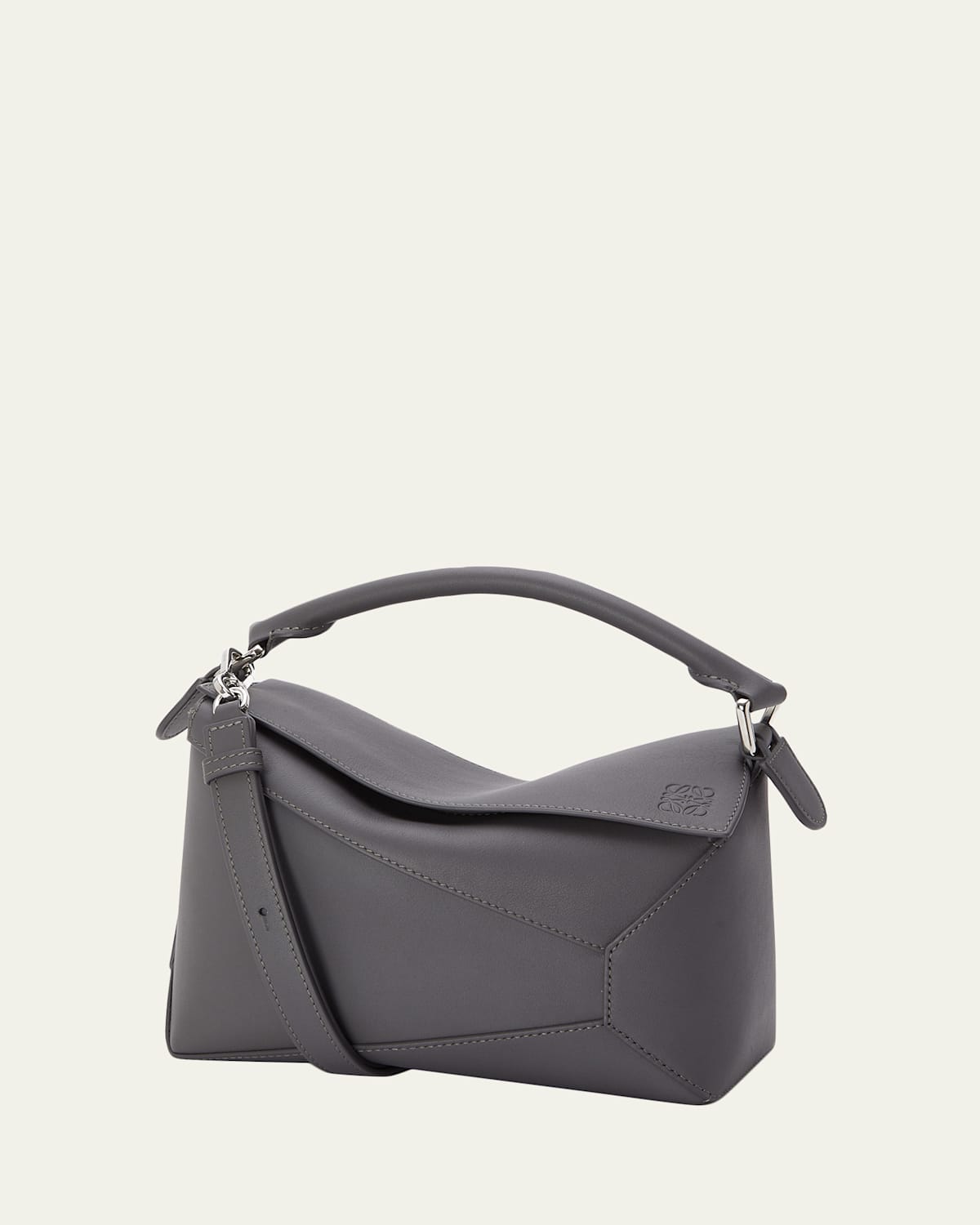 Loewe Puzzle Edge Small Shoulder Bag In Calfskin Leather In Gray