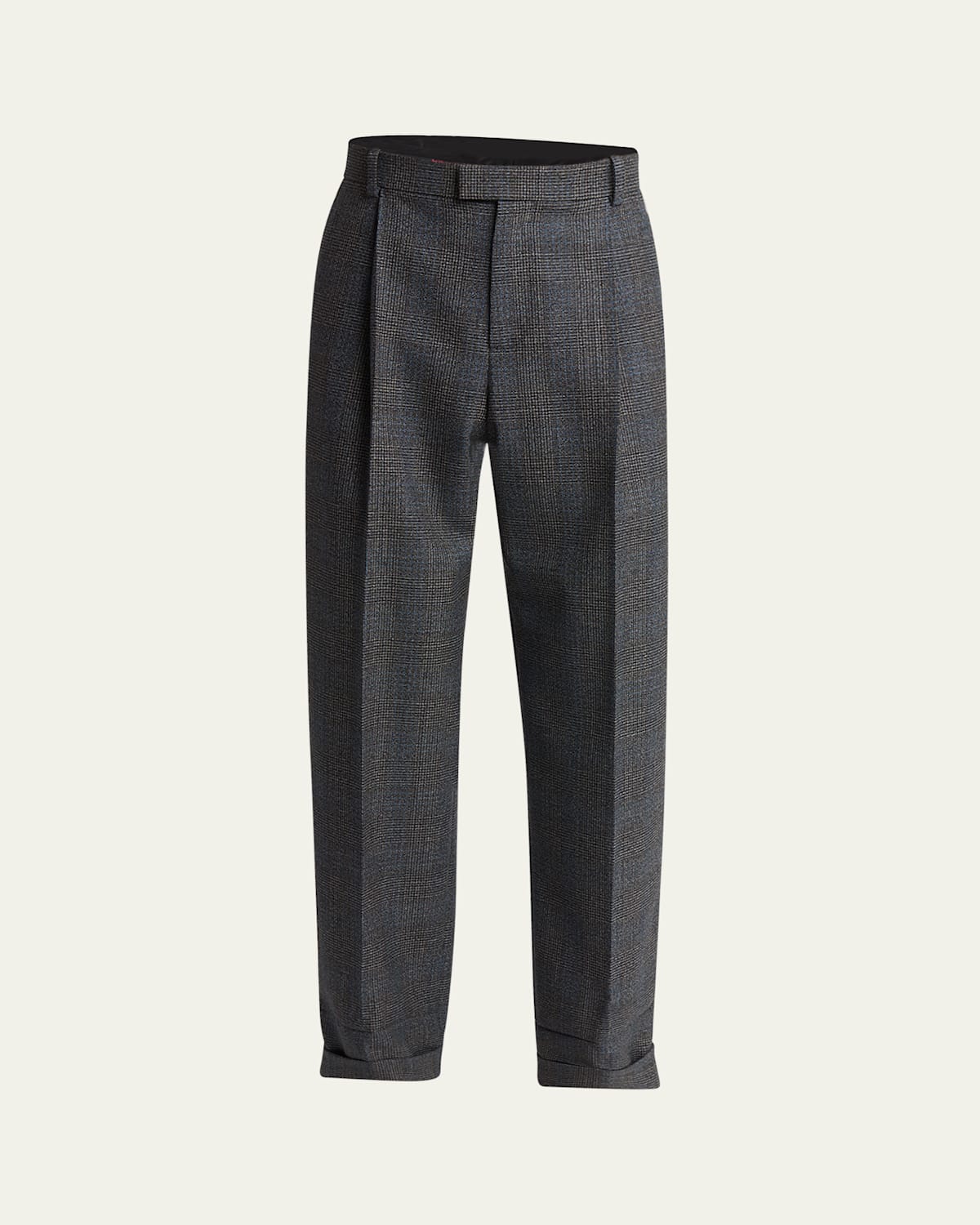 Men's Prince of Wales Wool Wide-Leg Trousers