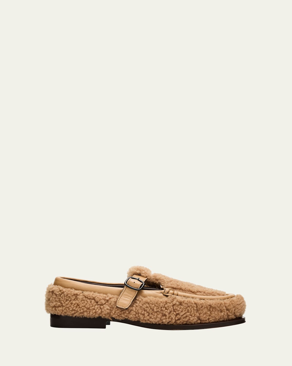 Hereu Alber Curly Shearling T-bar Loafers In Brown
