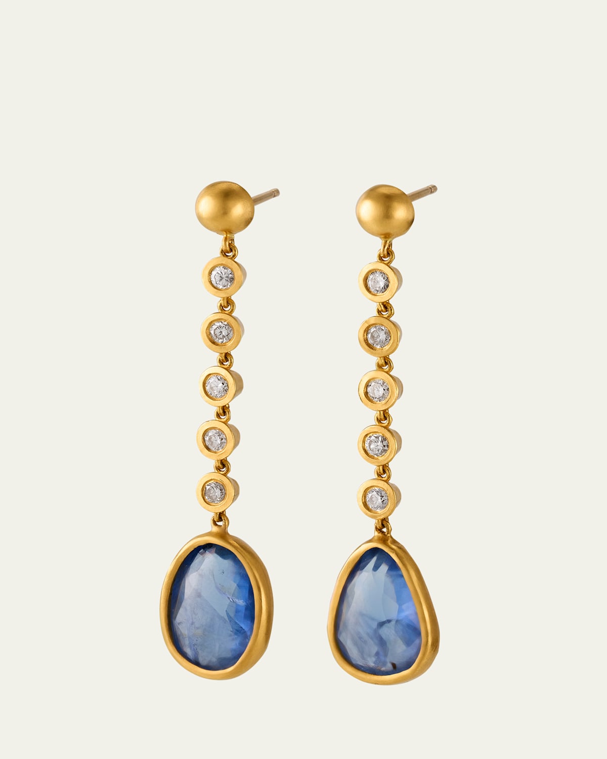 Diamond and Faceted Blue Sapphire Tear Chime Earrings