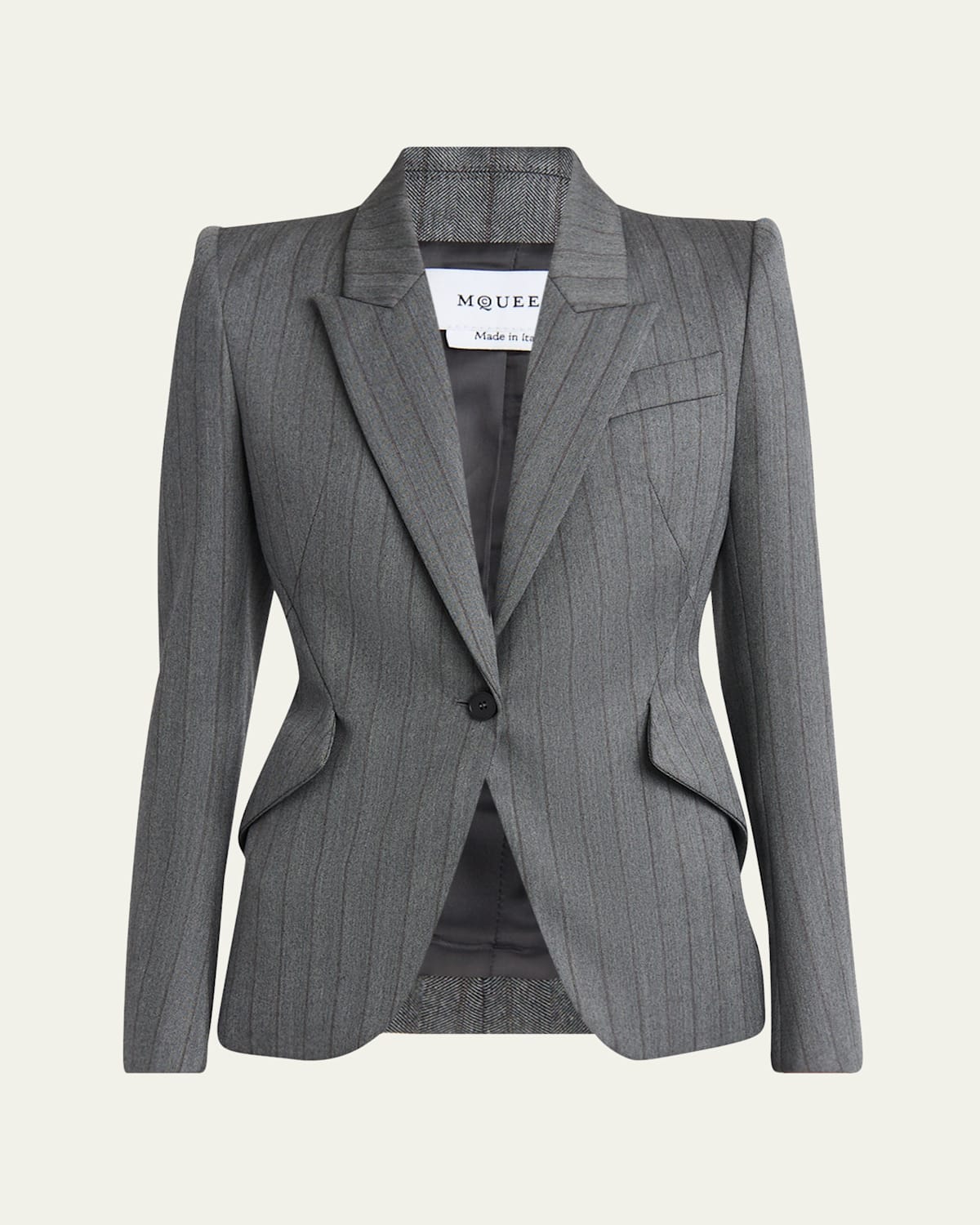 Herringbone Striped Single-Breasted Blazer Jacket