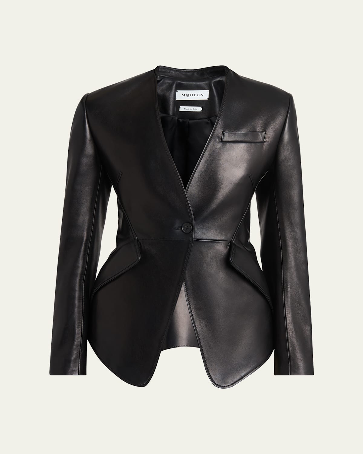 Single-Breasted Leather Blazer Jacket