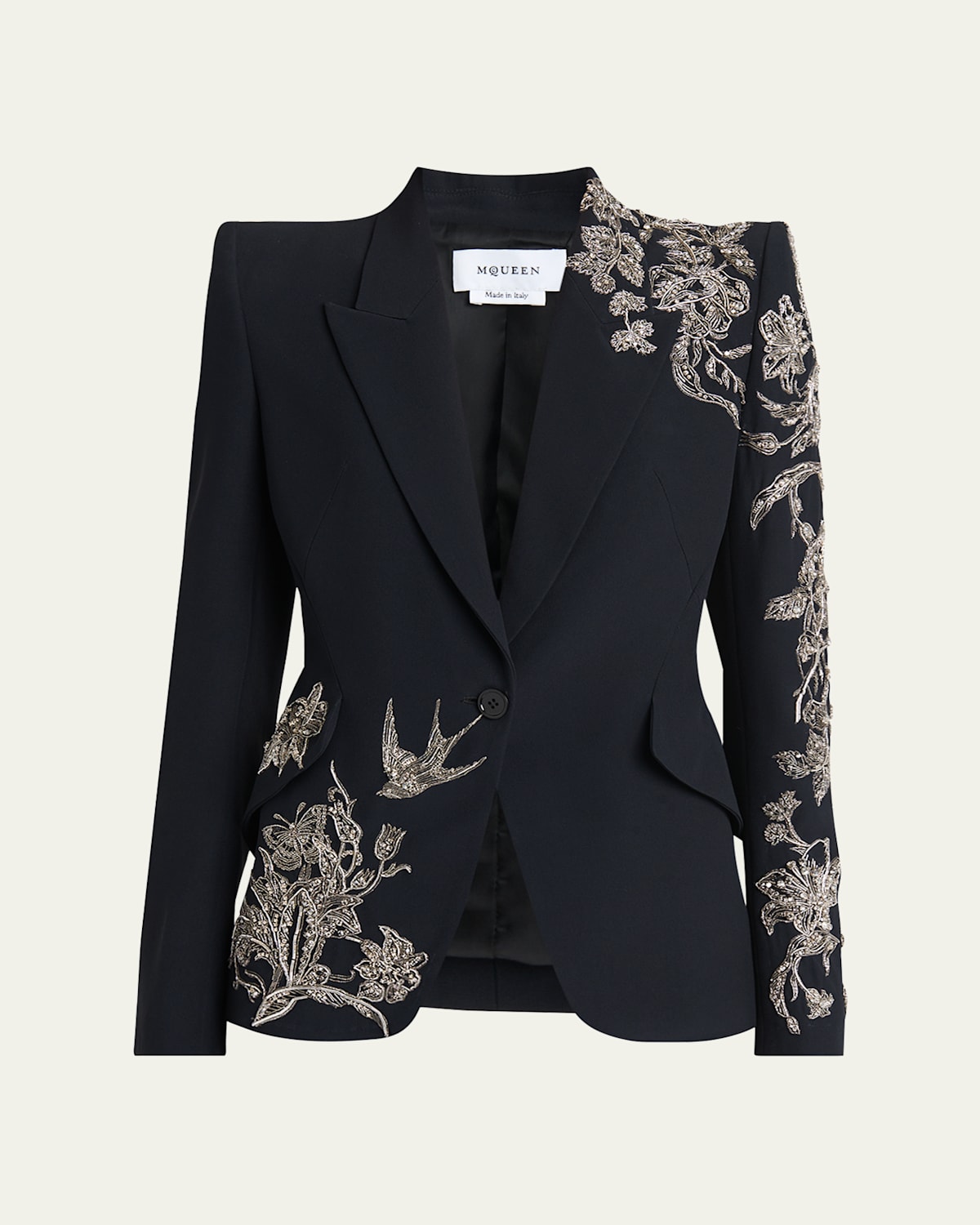 Crystal Embroidered Single-Breasted Blazer Jacket