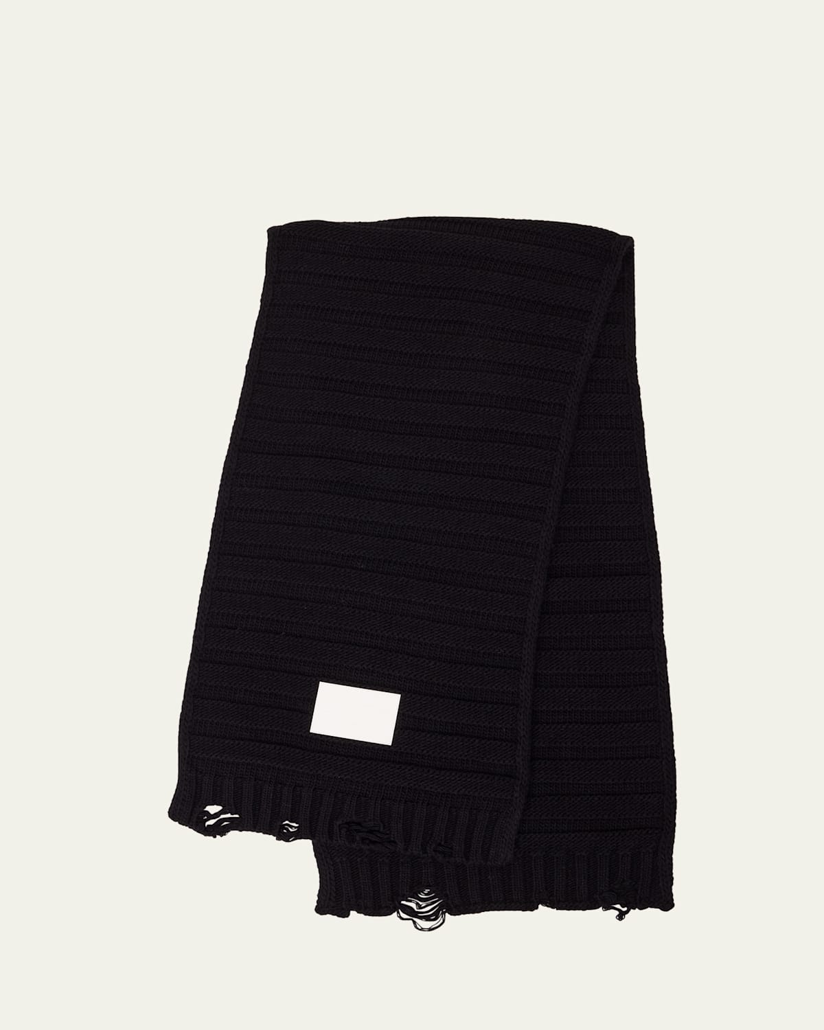 Mm6 Maison Margiela Mm6 By Maison Margiela Textured Ribbed Black Wool Scarf With Fringe In Black