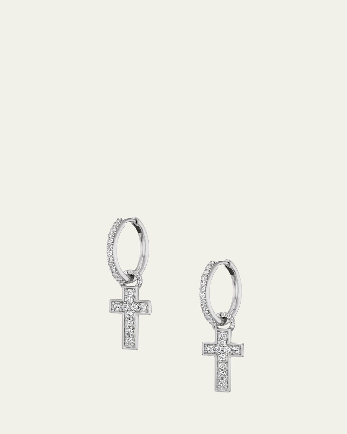 Sterling Silver Diamond Cross Charm Huggie Earrings