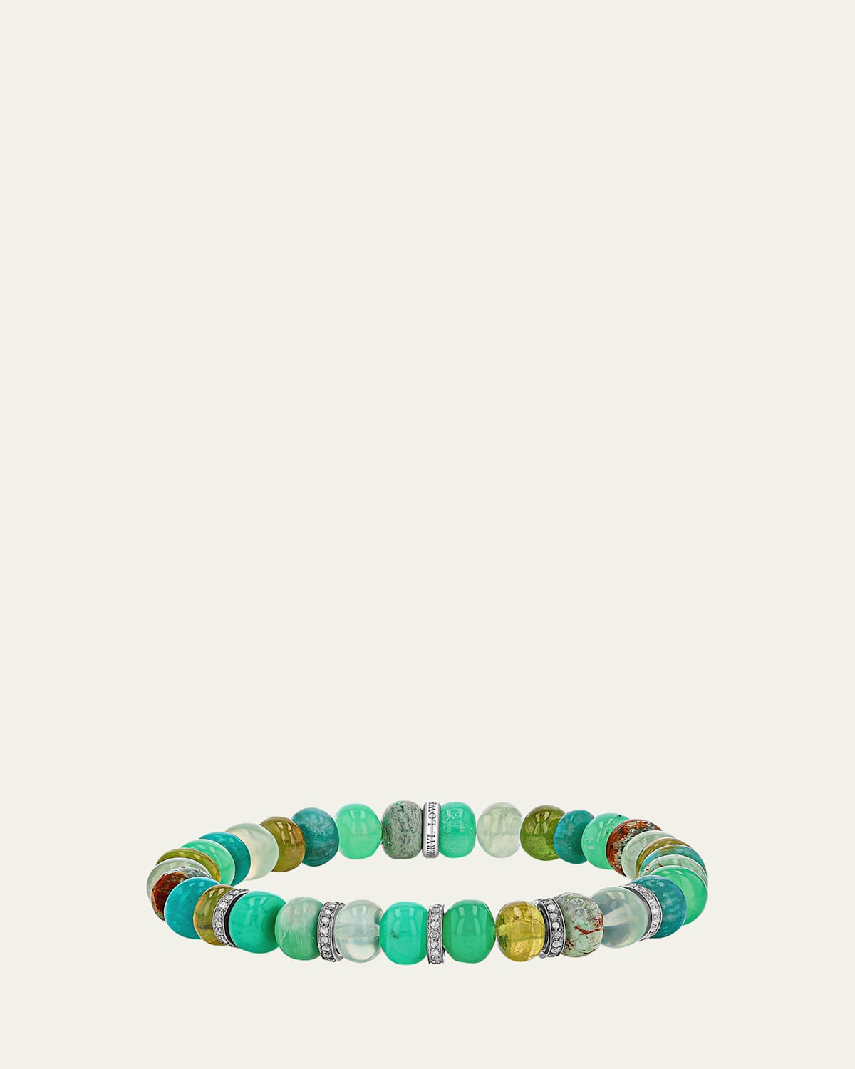 Green Mix 8mm Bead Bracelet with 5 Diamond Rondelles