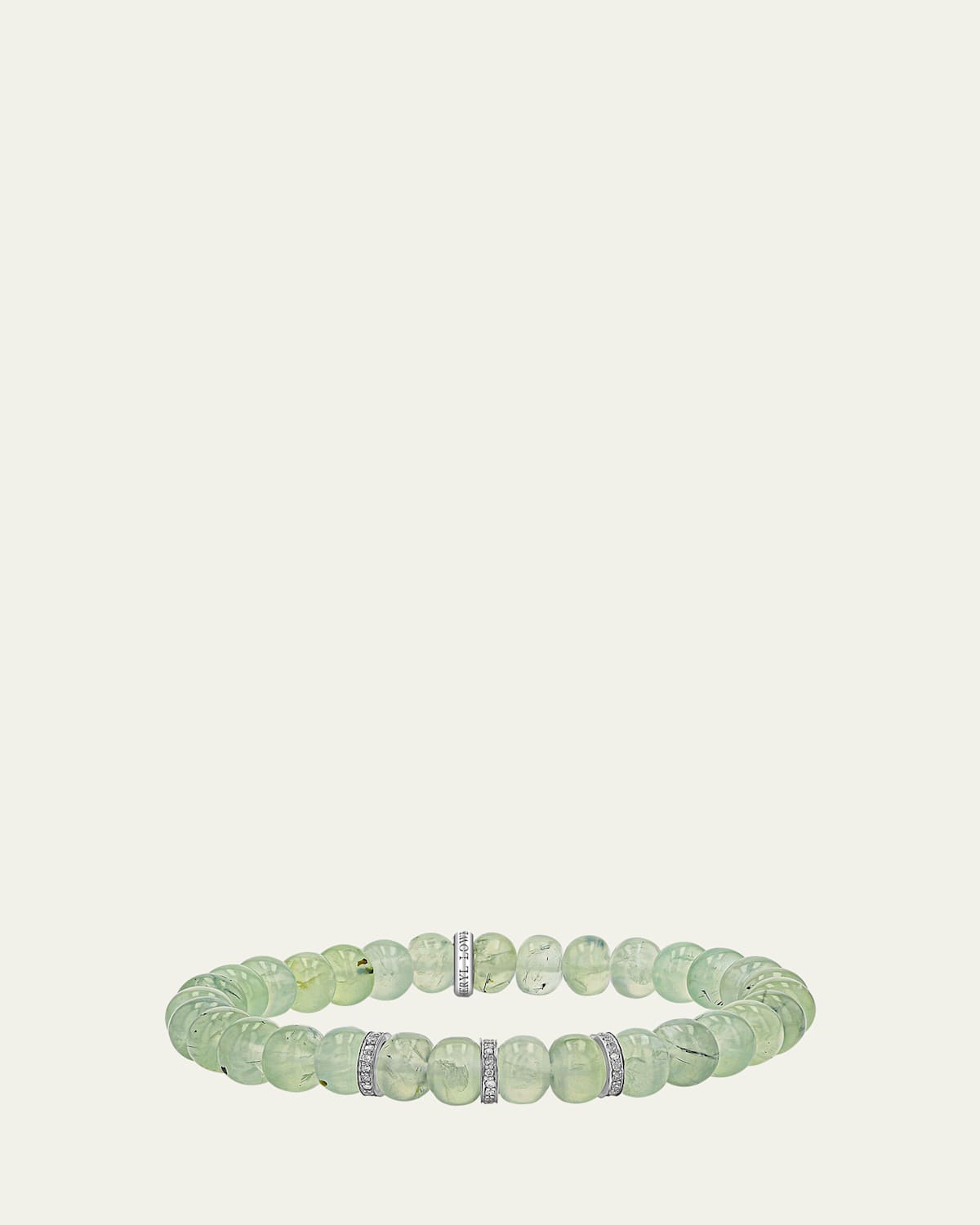 Prehnite 8mm Bead Bracelet with 3 Diamond Rondelles