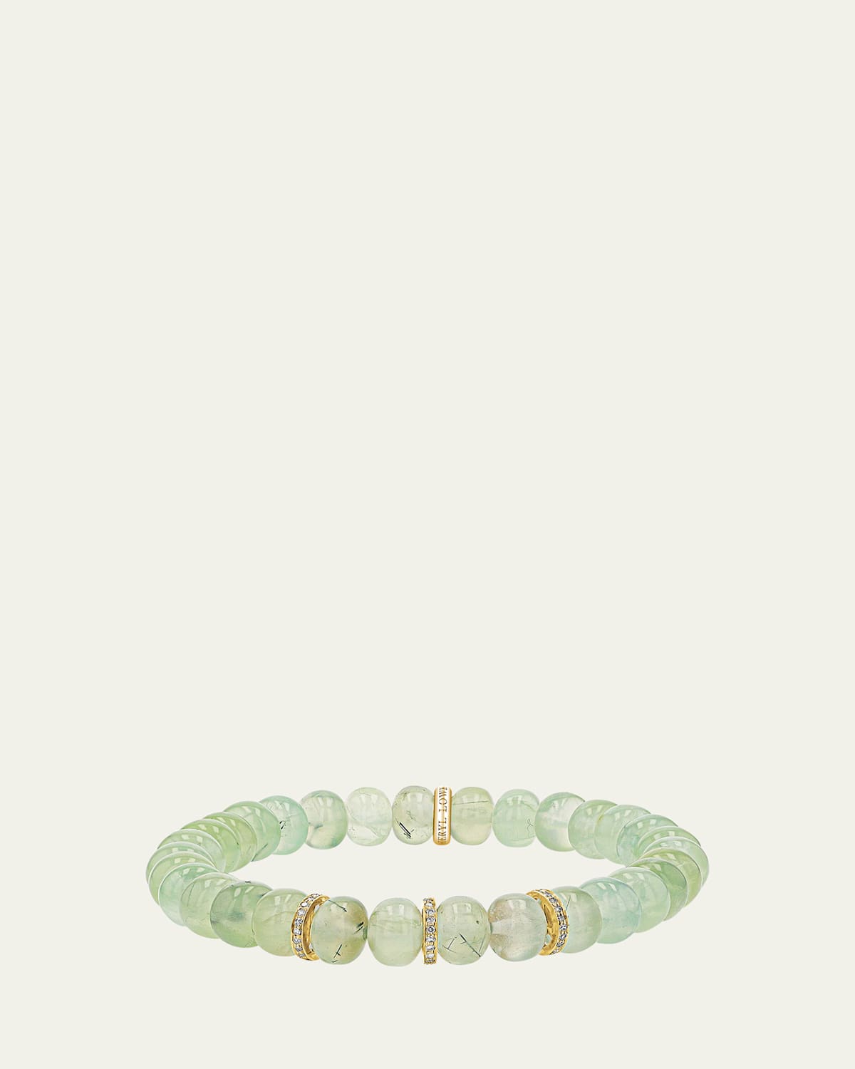 14K Yellow Gold Prehnite 8mm Bead Bracelet with 3 Diamond Rondelles
