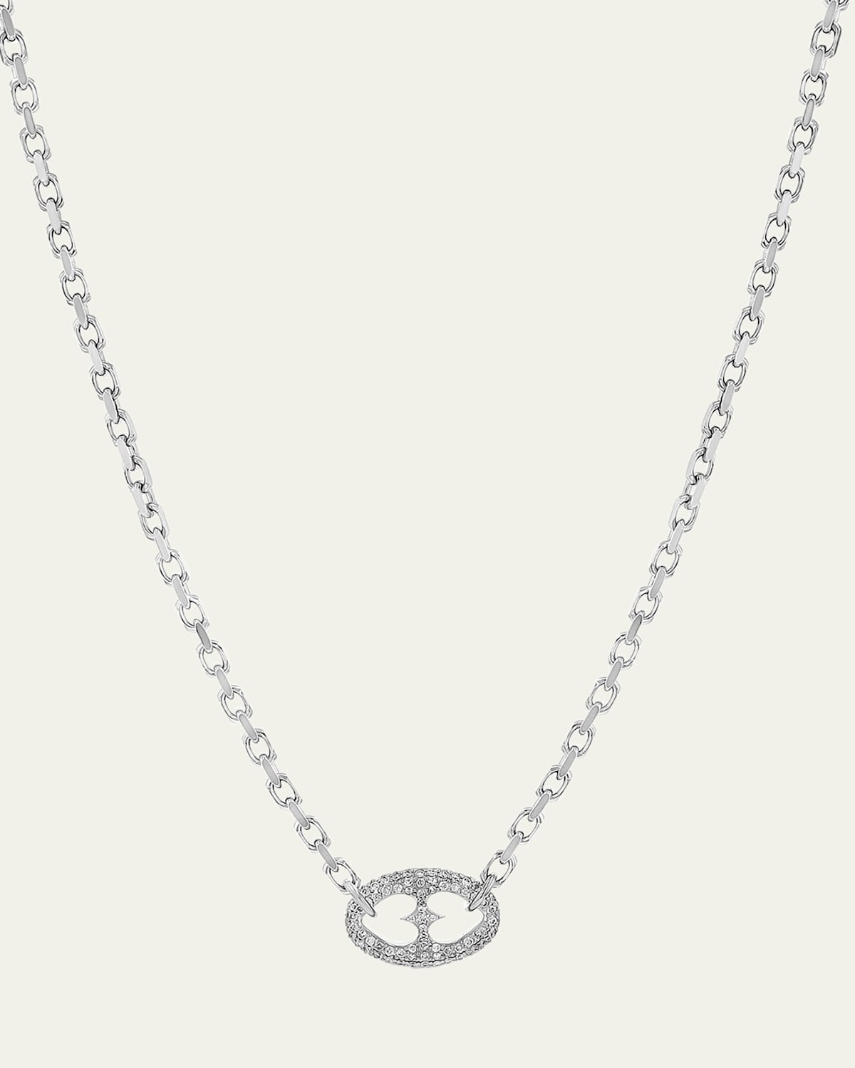 Puffy Heart Mariner Connector Pendant Necklace with Diamonds