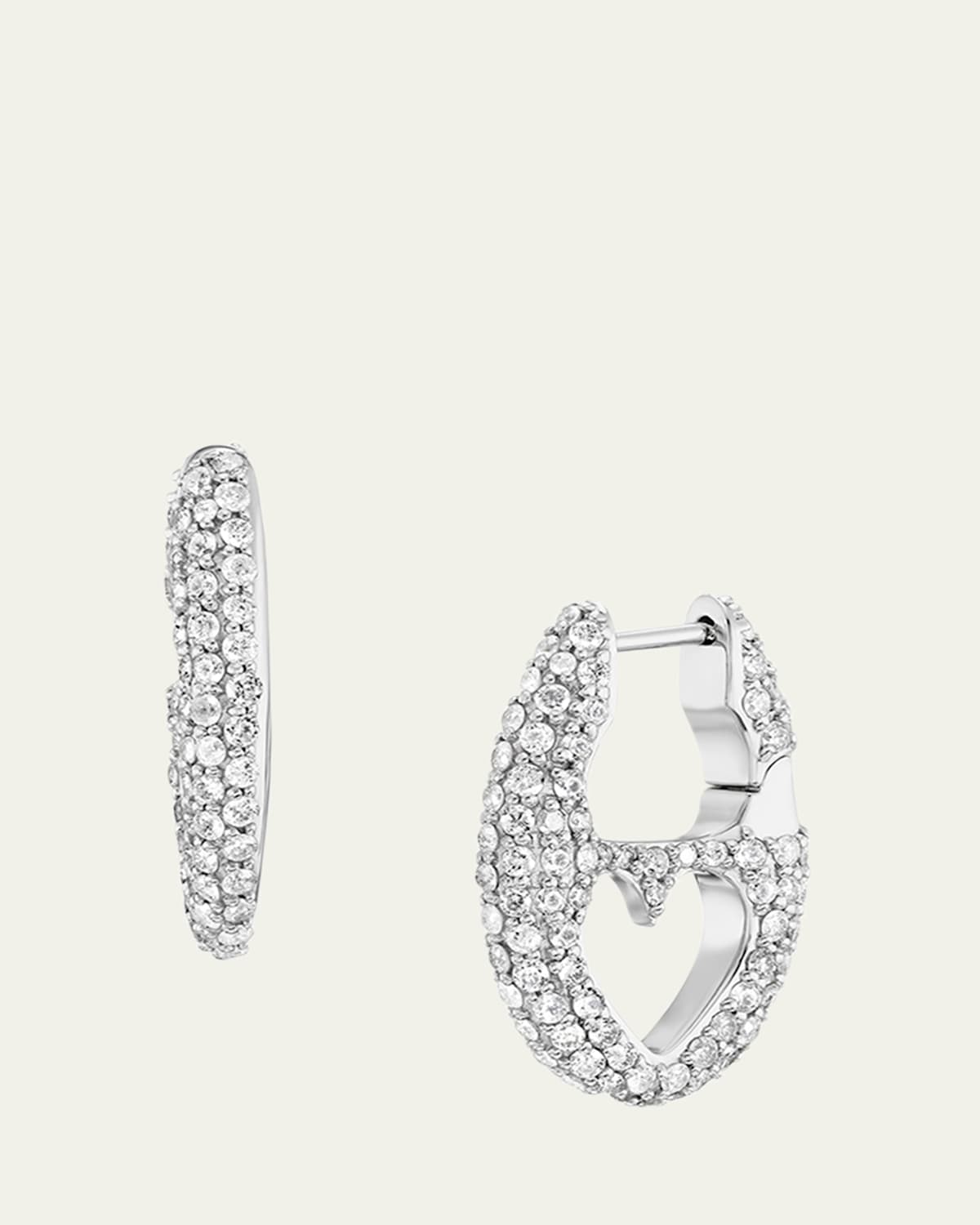 Diamond Heart Mariner Link Huggie Earrings