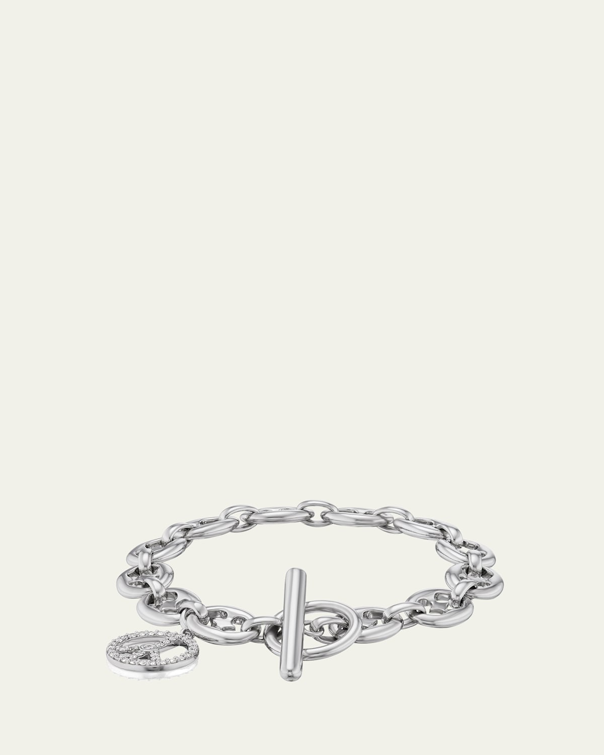 Puffy Heart Mariner Chain Toggle Bracelet with Peace Charm