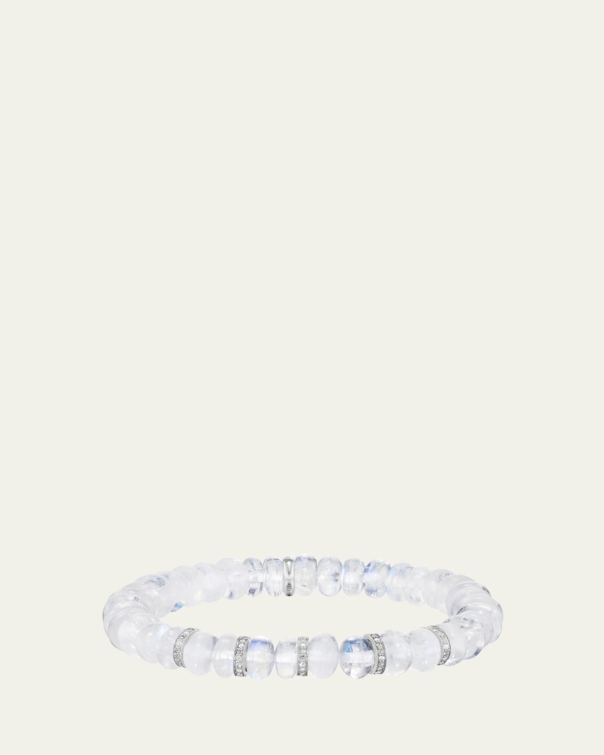 Rainbow Moonstone 8mm Bead Bracelet with 5 Pave Diamond Rondelles