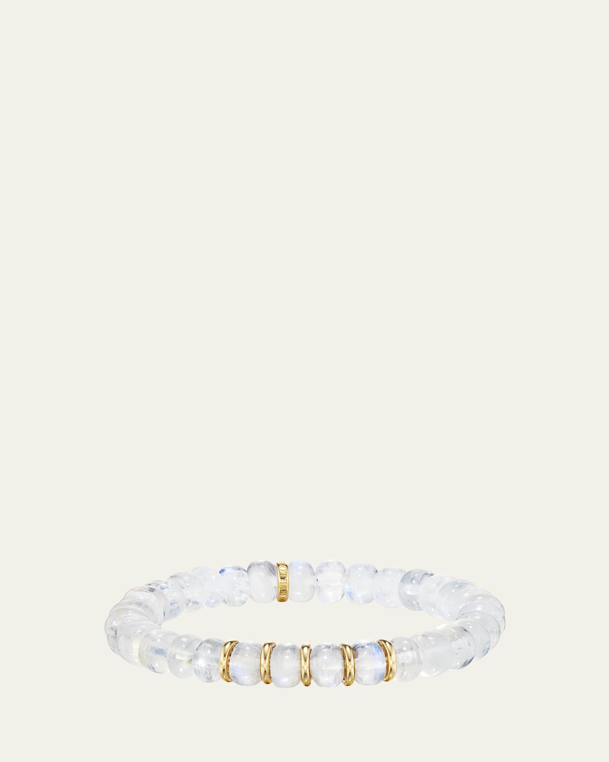 14K Yellow Gold 8mm Rainbow Moonstone Bead Bracelet with 5 Plain Rondelles