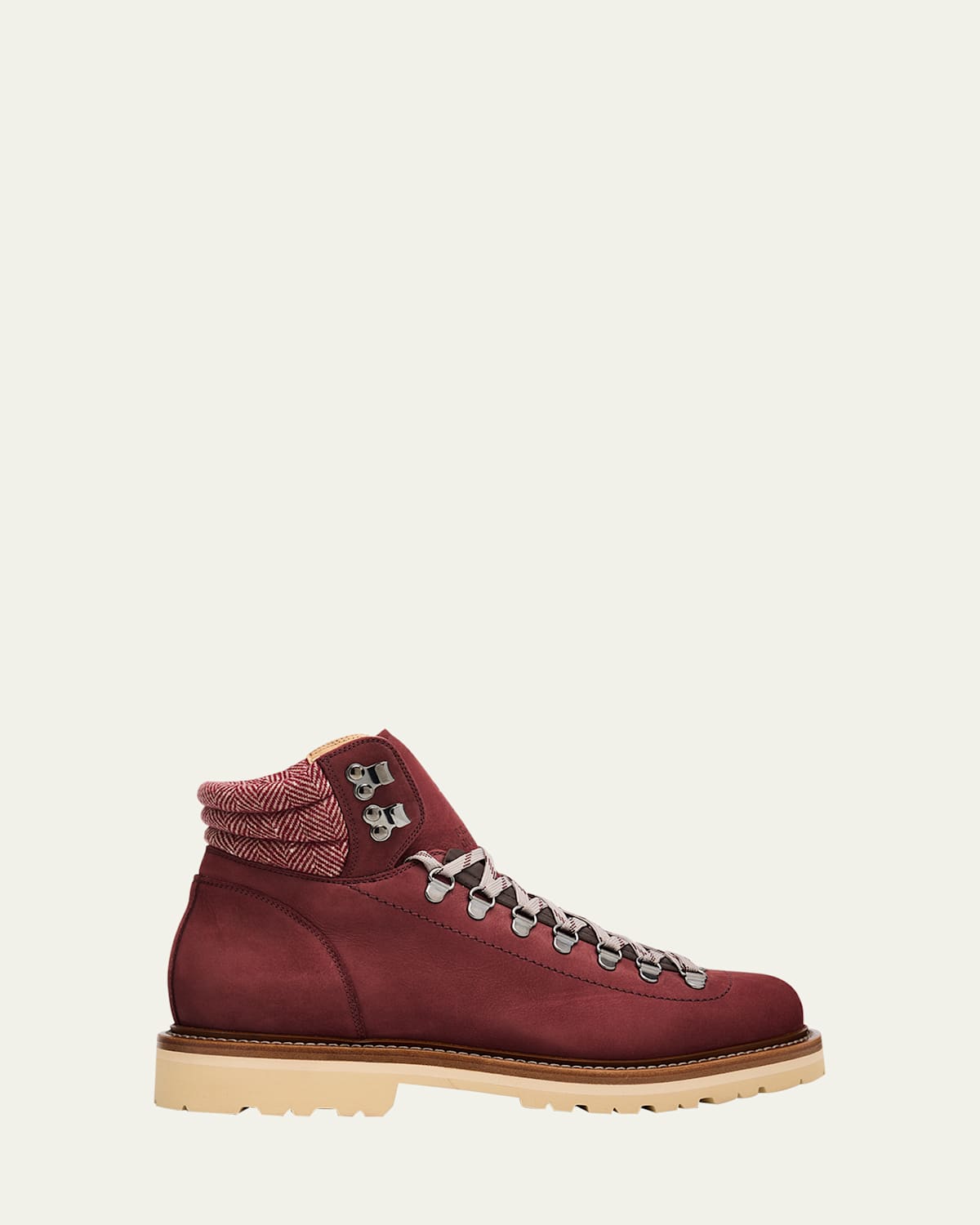 Brunello Cucinelli Men's Nubuck Fabric-collar Hiking Boots In Burgundy
