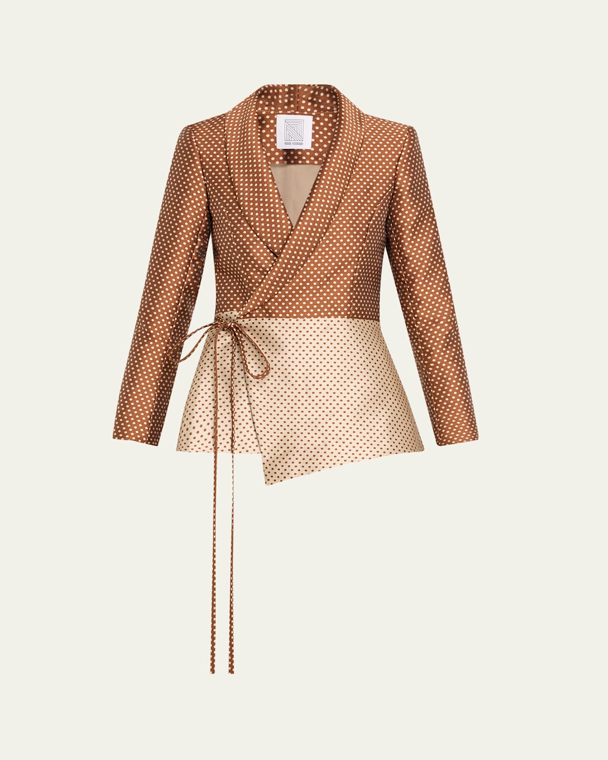 Rosie Assoulin Rapt Attention Polka-dot Silk Wrap Blazer In Brown
