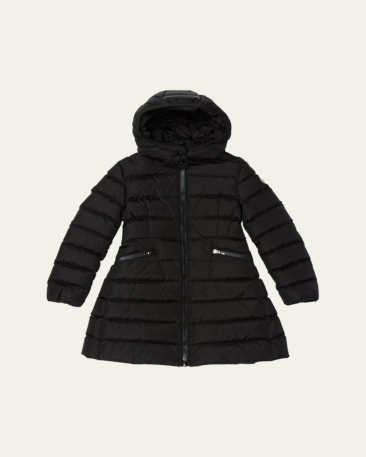 Moncler Girl's Charpal Hooded Long Down Coat In Black