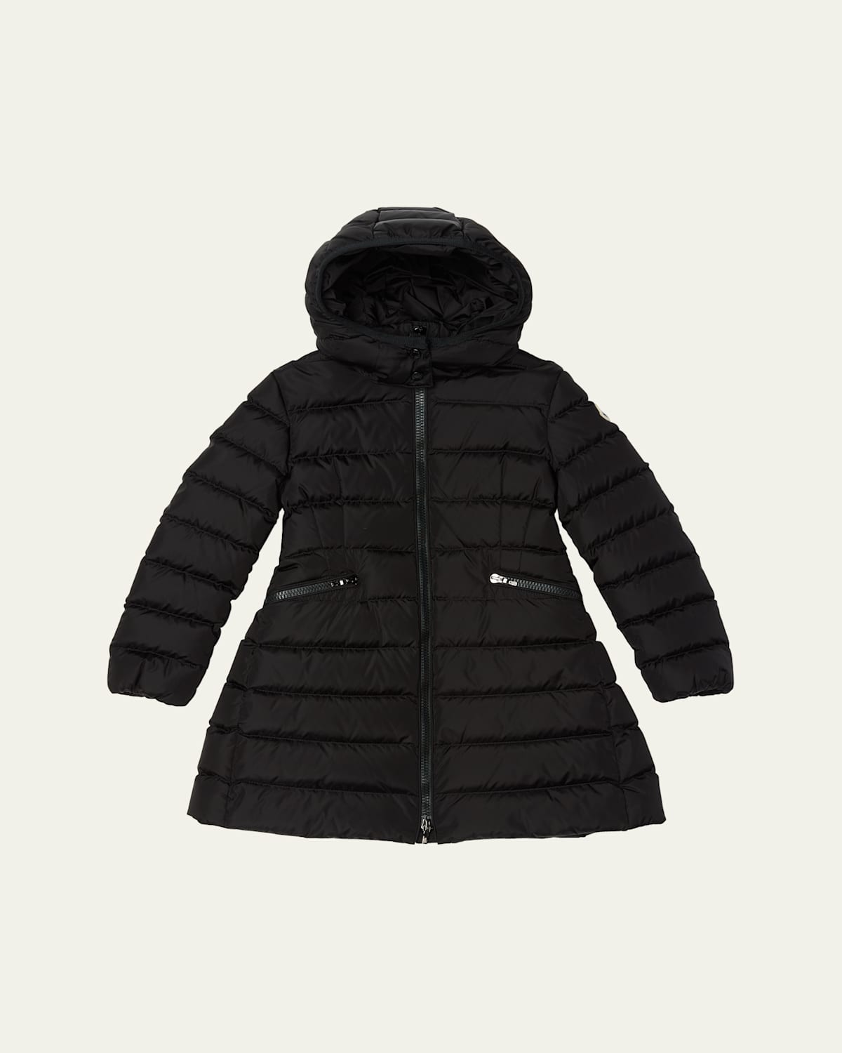 Moncler Girl's Charpal Hooded Long Down Coat In Black