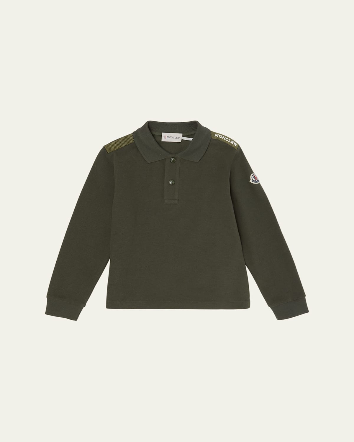 Moncler Boy's Logo Tape Long-sleeve Polo Shirt In Black