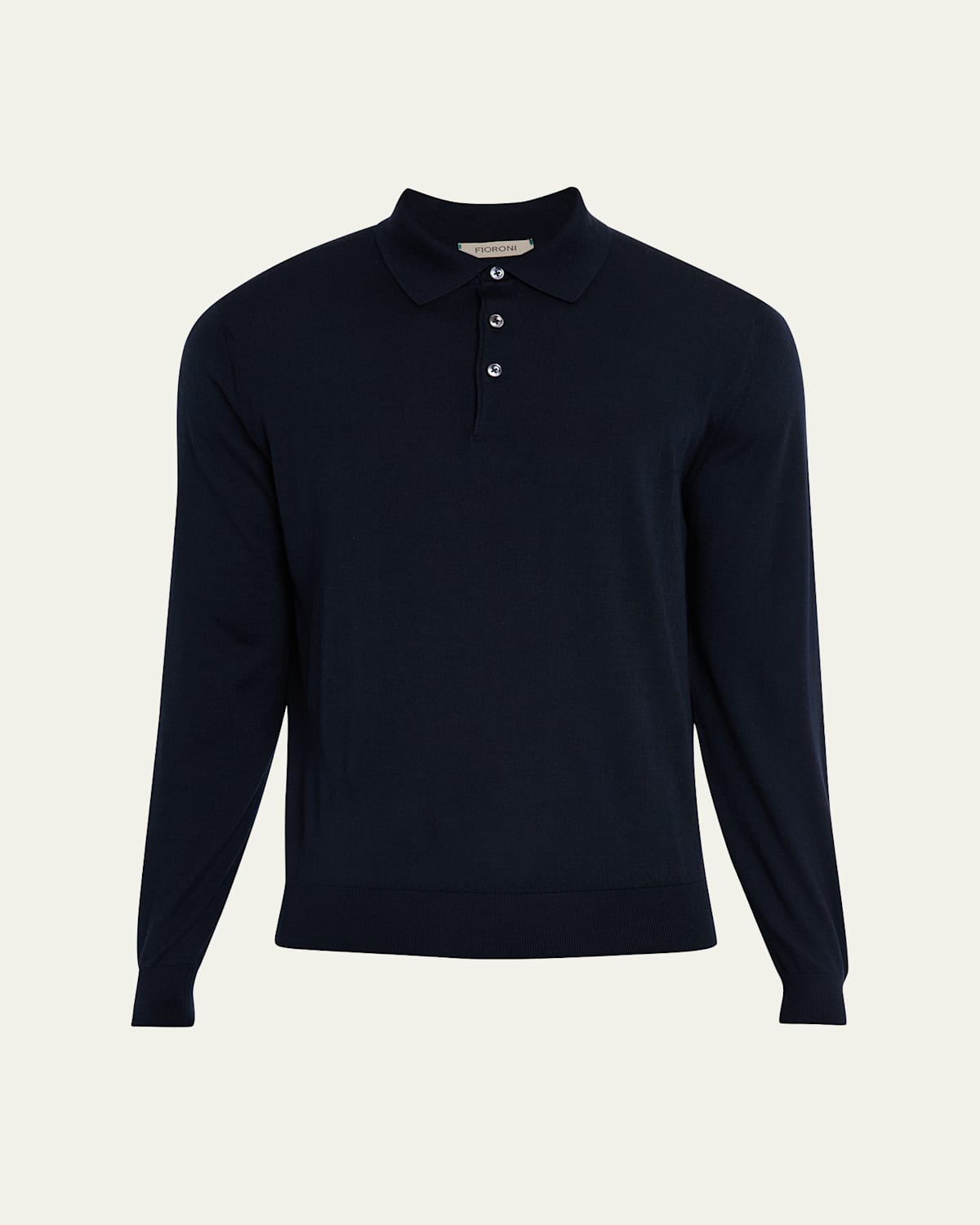 Fioroni Men's Fine Merino Wool Long-sleeve Polo Shirt In Blue